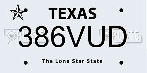 386VUD Texas License Plate
