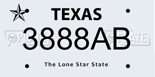 3888AB Texas License Plate