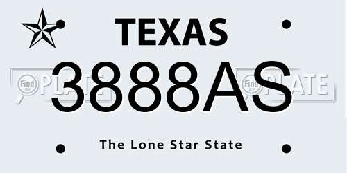 3888AS Texas License Plate