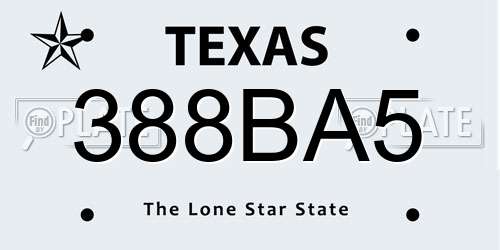 388BA5 Texas License Plate