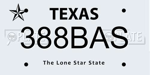 388BAS Texas License Plate