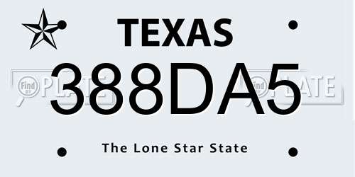 388DA5 Texas License Plate