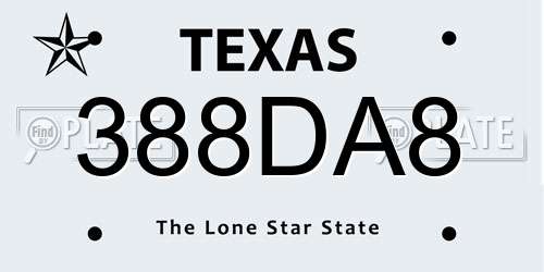 388DA8 Texas License Plate