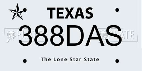 388DAS Texas License Plate