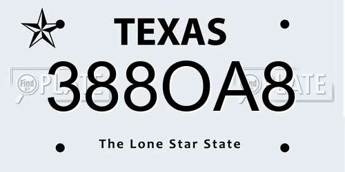 388OA8 Texas License Plate