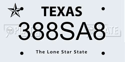 388SA8 Texas License Plate