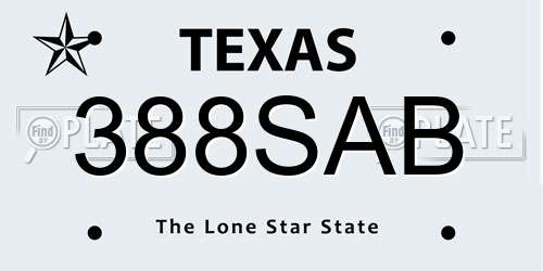 388SAB Texas License Plate