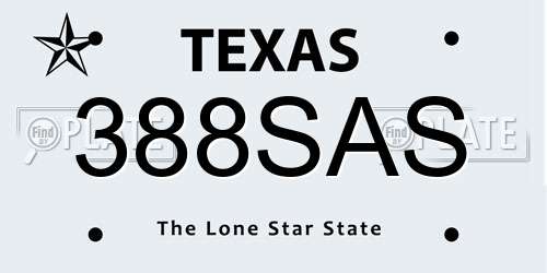 388SAS Texas License Plate