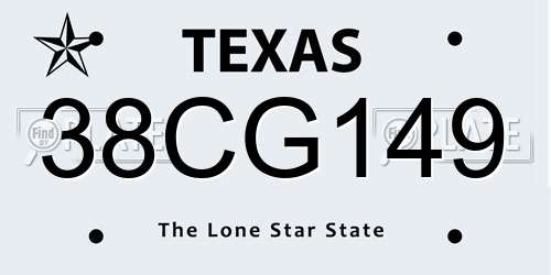 38CG149 Texas License Plate
