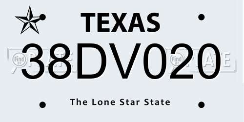 38DV020 Texas License Plate