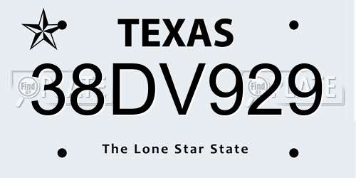 38DV929 Texas License Plate