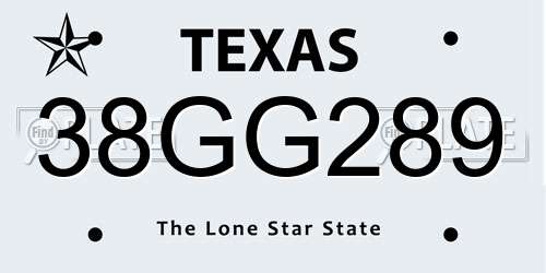 38GG289 Texas License Plate