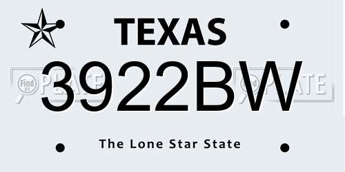 3922BW Texas License Plate