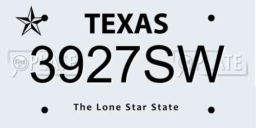 3927SW Texas License Plate