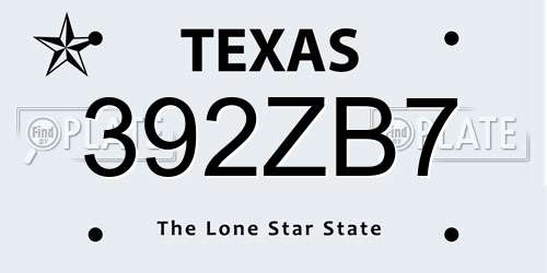 392ZB7 Texas License Plate
