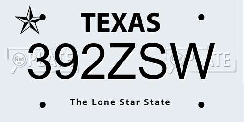 392ZSW Texas License Plate