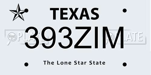 393ZIM Texas License Plate