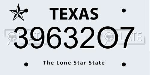 39632O7 Texas License Plate