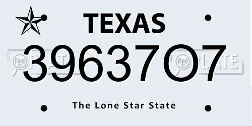 39637O7 Texas License Plate