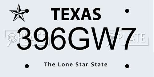 396GW7 Texas License Plate