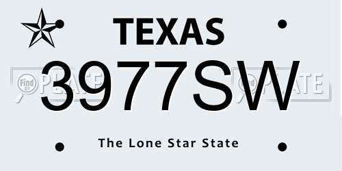 3977SW Texas License Plate