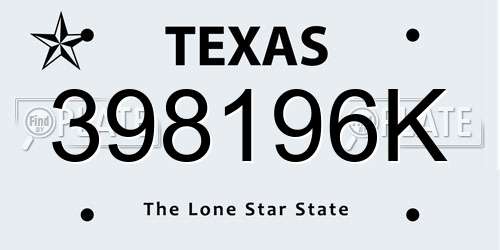 398196K Texas License Plate