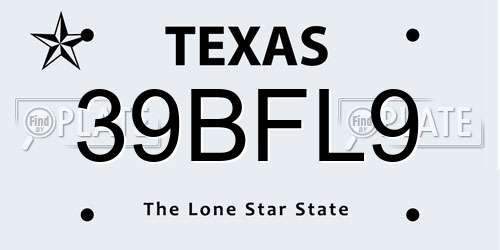 39BFL9 Texas License Plate