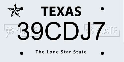 39CDJ7 Texas License Plate