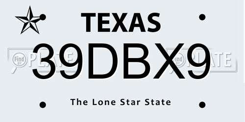 39DBX9 Texas License Plate