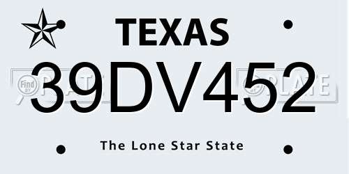 39DV452 Texas License Plate
