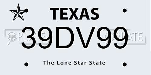 39DV99 Texas License Plate
