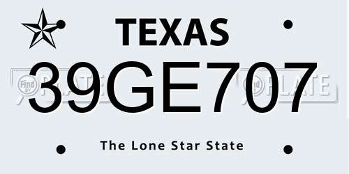 39GE707 Texas License Plate