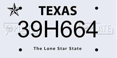 39H664 Texas License Plate