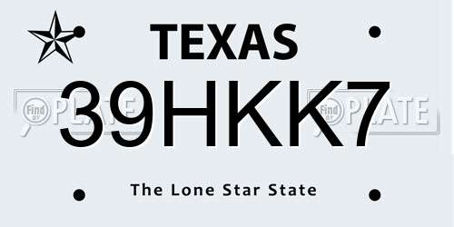 39HKK7 Texas License Plate