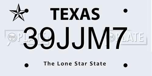 39JJM7 Texas License Plate