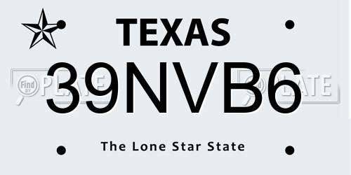 39NVB6 Texas License Plate