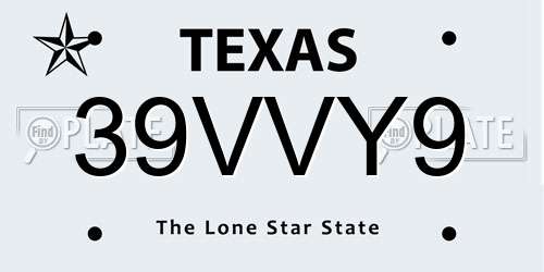 39VVY9 Texas License Plate