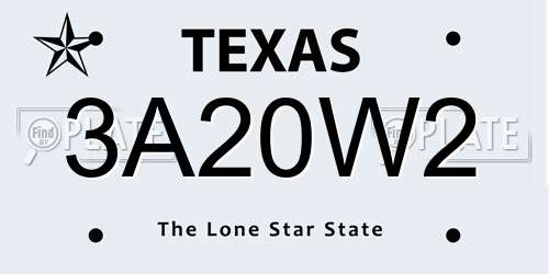 3A20W2 Texas License Plate