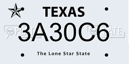 3A30C6 Texas License Plate