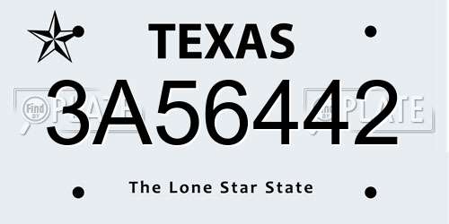 3A56442 Texas License Plate