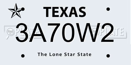 3A70W2 Texas License Plate
