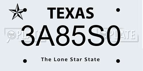 3A85S0 Texas License Plate