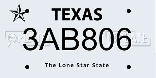 3AB806 Texas License Plate