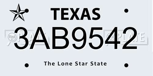 3AB9542 Texas License Plate