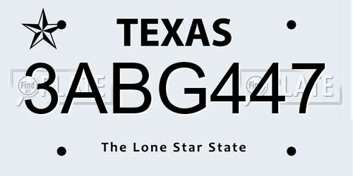 3ABG447 Texas License Plate