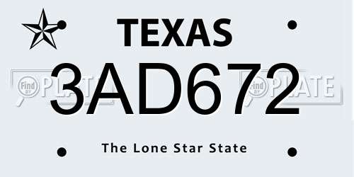 3AD672 Texas License Plate