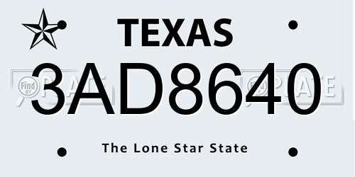 3AD8640 Texas License Plate