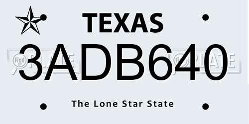 3ADB640 Texas License Plate