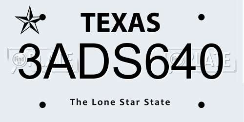 3ADS640 Texas License Plate