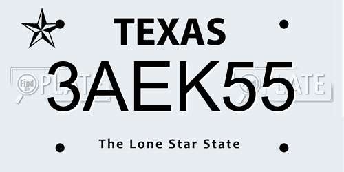 3AEK55 Texas License Plate